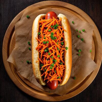 Хот-дог с корейской морковьюв Дом Хлеба кафе-пекарня по цене 250 ₽