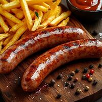 Колбаски с картофелем фри в Pub Все свои