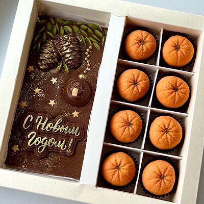 Комбо Плитка С Новым Годом и шоколадные мандариныв Lipatik sweets по цене 2350 ₽