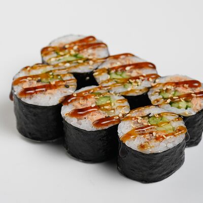 Малый ролл: жареный лосось, огурец, соус унаги №62 в Ёбисан по цене 609 ₽