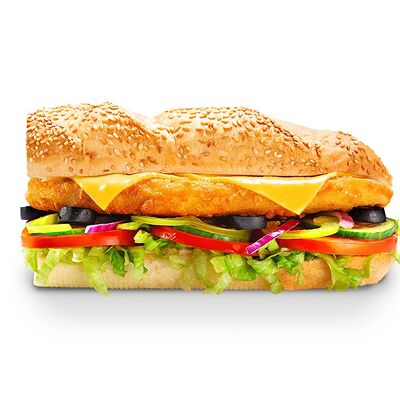 Сэндвич Мега чикен из рубленого мяса цыпленка в панировке халяль в Subway по цене 435 ₽