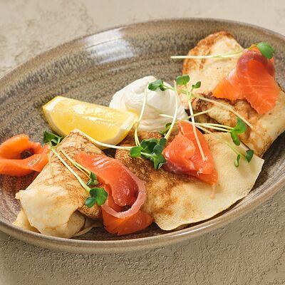 Блины с лососем в Four по цене 580 ₽