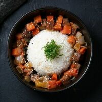 Нимоно с вагю, тыквой и рисом в Tottori