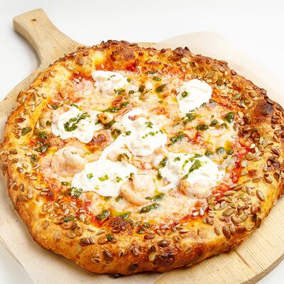 Пицца с креветкой, страчателлой и фисташковым песто в Эй, Джованни! по цене 1015 ₽