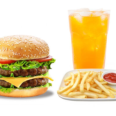 Double Биф чизбургер + фри + напиток на выбор 0,5 в PizzBurg по цене 3700 ₸