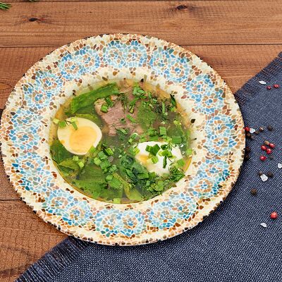 Зеленый борщ со сметаной в Деда хинкали по цене 780 ₽