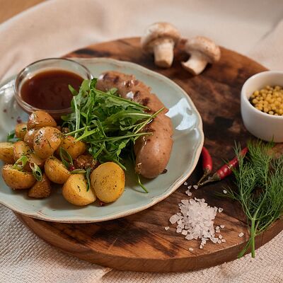 Пикантная колбаска с картофельным дольками и BBQ в Debaton по цене 420
