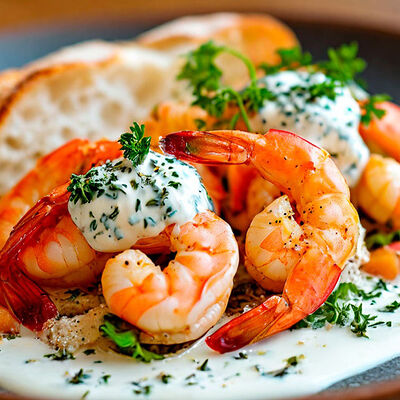 Хвосты тигровых креветок в соусе блю чиз в РАКИДОНА по цене 1080 ₽