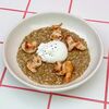 Злаковая каша с креветками, сыром грана падано и яйцом пашот в Eggsellent по цене 770