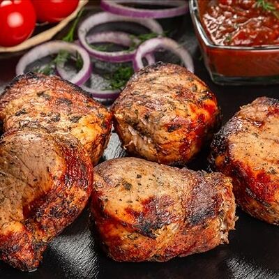 Вырезка свиная на углях в Рыба мясо и шашлык по цене 495 ₽