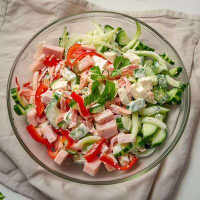 Салат Пестрый с ветчиной в Море обедов по цене 100 ₽