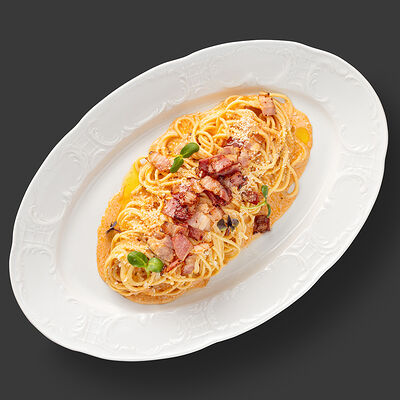 Спагетти с беконом в сливочно-томатном соусе в Secret Kitchen по цене 790 ₽