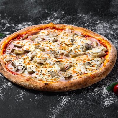 Пицца с сыром, ветчиной и грибами в PIZZAZAVR по цене 750 ₽