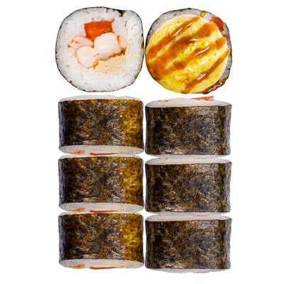 Запеченный ролл с креветкой в Мисо-Мисо по цене 460 ₽