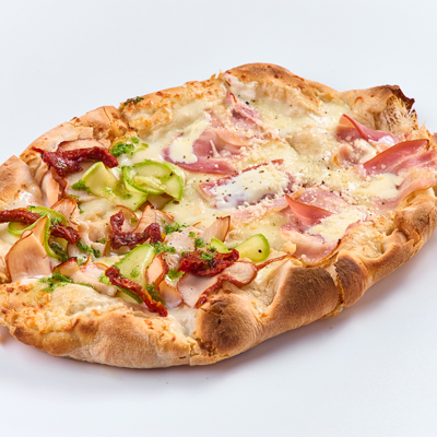 Микс пицца Бекон маскарпоне и Чикен песто L в Crispy Pizza по цене 790 ₽