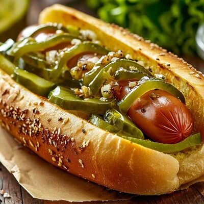 Хот-дог с сосиской и солеными огурцами в Шаурма Топ по цене 217 ₽