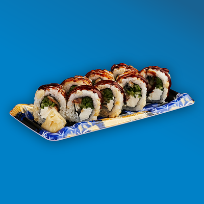 Аризона урамаки (Ролл с угрем и шариками темпуры с соусом унаги) в Yume sushi по цене 690 ₽