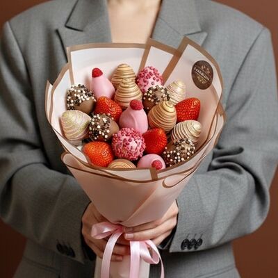 Букет Три Малины (19 шт.) в Luna-Клубника в шоколаде по цене 3990 ₽