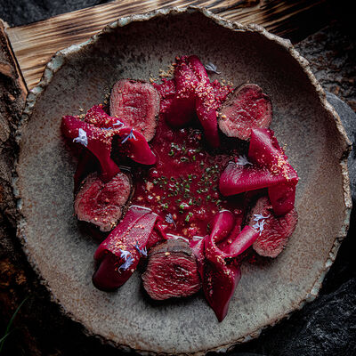 Вырезка оленя с топинамбуром и брусничным жу в MANUL по цене 2800 ₽