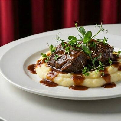 Говяжьи щеки с картофельным пюре в НУАР по цене 950 ₽