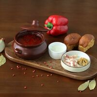 Борщ по-сибирски со свининой, соленым салом и горчицей в Горная аптека