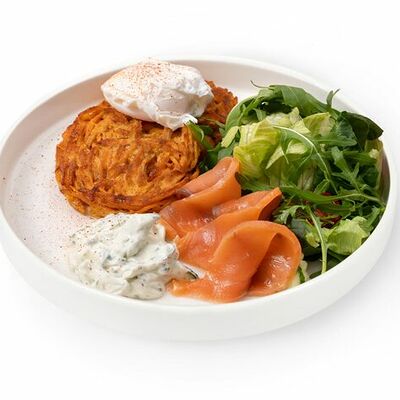 Драники из батата с лососем в Кулинария Патрик & Мари по цене 715 ₽