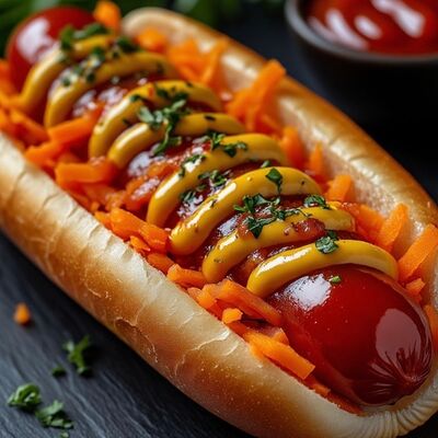 Хот-дог с морковкой по-корейски в Пиццерия Халяль-Шаурма по цене 220 ₽