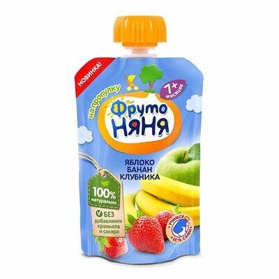 Пюре из яблок, банана и клубники, ФрутоНяня в Азбука Вкуса Экспресс Меню по цене 51 ₽