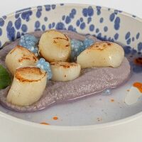 Морской гребешок со сливочным пюре из красной капусты в Adriana