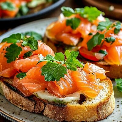 Брускетты с лососемв Panorama по цене 470 ₽