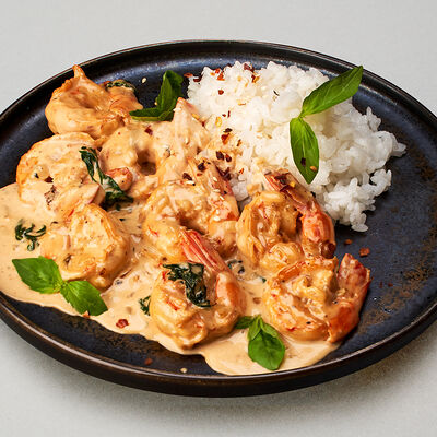 Креветки в сливочном соусе с базиликом и рисом в Mojo по цене 790
