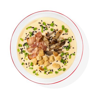 Сырный крем-суп с беконом и вешенкой в РисПублика по цене 540 ₽