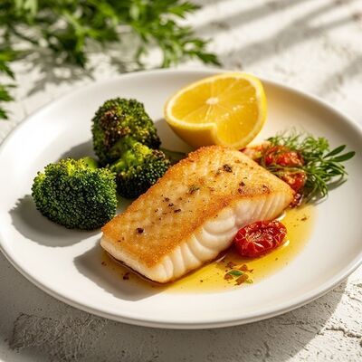 Филе судака с соусом и с брокколи на пару в Банхоф по цене 995 ₽