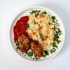 Мясные котлеты под грузинским соусом с рисом и овощами в У Шефа по цене 255