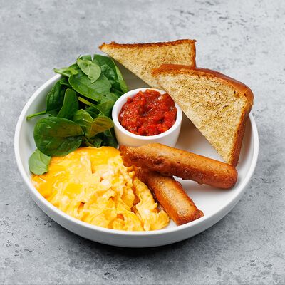 Скрембл с бриошью, с сыром чеддер и купатой в Марусовка по цене 860 ₽