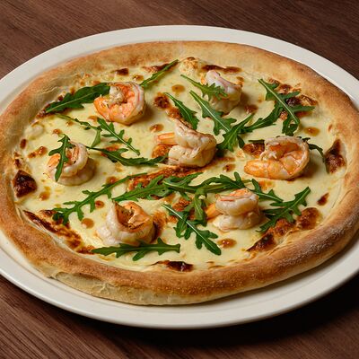 Пицца с креветками, рукколой и медово-горчичной заправкойв Савори по цене 1195 ₽