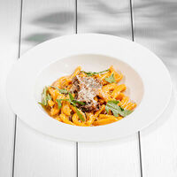 Казаречче с томлеными щечками с грибами в сырном соусе в Перчини