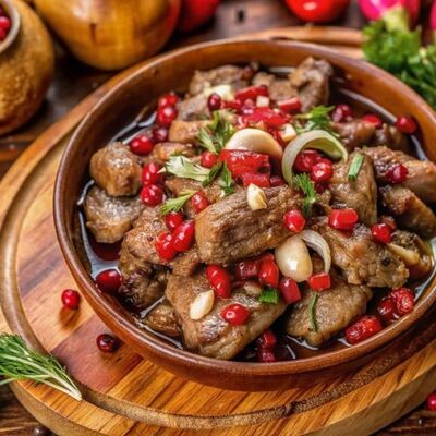 Жареная куриная печень с гранатовыми зернами в Хинкали.Хачапури по цене 360 ₽