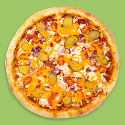 Пицца Чизбургер с мясом и маринованными огурчиками в Дома Пицца по цене 495 ₽