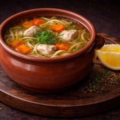 Суп-лапша из домашней курицы в Оджах по цене 470 ₽