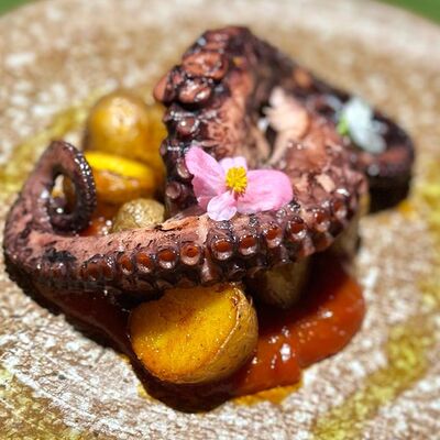 Осьминог с фирменным соусом и бейби-картофелемв Усадьба по цене 720 ₽