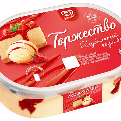 Инмарко мороженое молочное со вкусом чизкейка c клубничным наполнителем и соленым печеньем в Ура Мороженое по цене 577 ₽