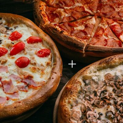 Трио (пиццы Жульен, Четыре сезона, Пепперони) в Krutli по цене 1869 ₽