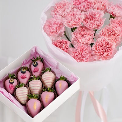 Набор клубники в шоколаде и букет из диантусов №49 в SOK - клубника в шоколаде по цене 4990 ₽