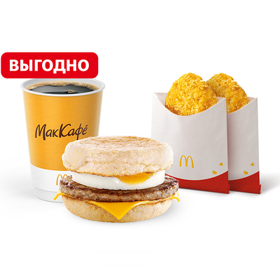 МакМаффин с яйцом и свиной котлетой МакКомбо Большой в Макдоналдс по цене 239 ₽