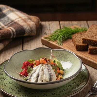 Винегрет с балтийской килькой пряного посола в ресторан 