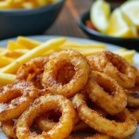 Кольца кальмара с картофелем фри в Паприка