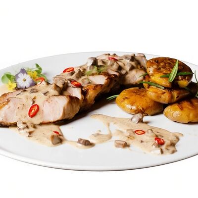 Стейк из свиной шеи с грибным соусом в PlutuS Resto Club по цене 750 ₽