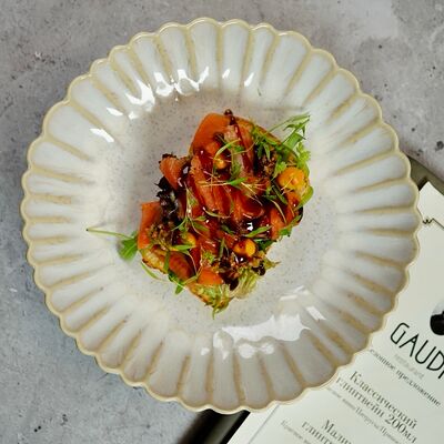 Брускетта Семга и чатни из оливок с гелем из желтка в Gaudi по цене 1020 ₽