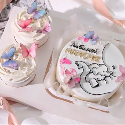 Бенто торт + 2 капкейка-тортика в стаканчике для мамы, бабушки, крестной со слониками на день рождения, юбилейв О! Тортик по цене 3199 ₽